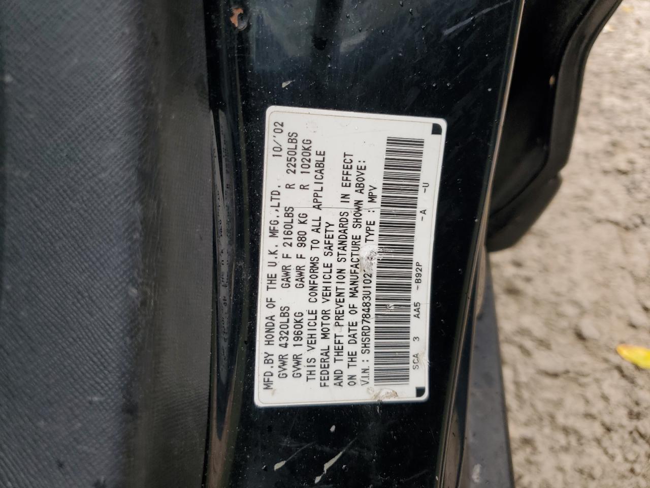 2003 Honda Cr-V Lx VIN: SHSRD78483U102902 Lot: 84215885