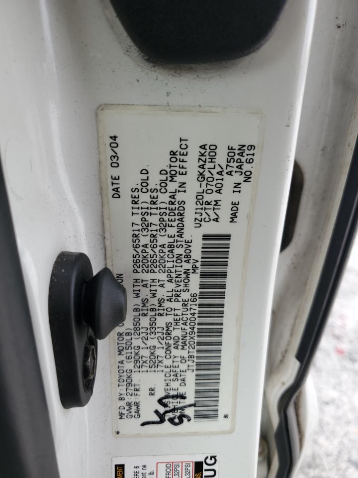2004 Lexus Gx 470 VIN: JTJBT20X940047166 Lot: 81759875