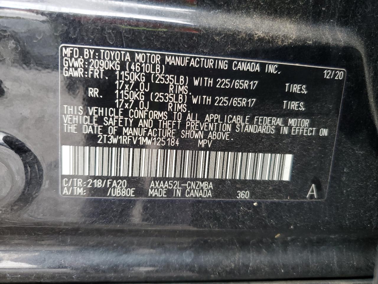 2021 Toyota Rav4 Xle VIN: 2T3W1RFV1MW125184 Lot: 84269435