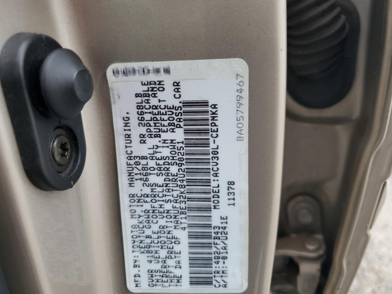 2004 Toyota Camry Le VIN: 4T1BE32K84U290251 Lot: 84416795