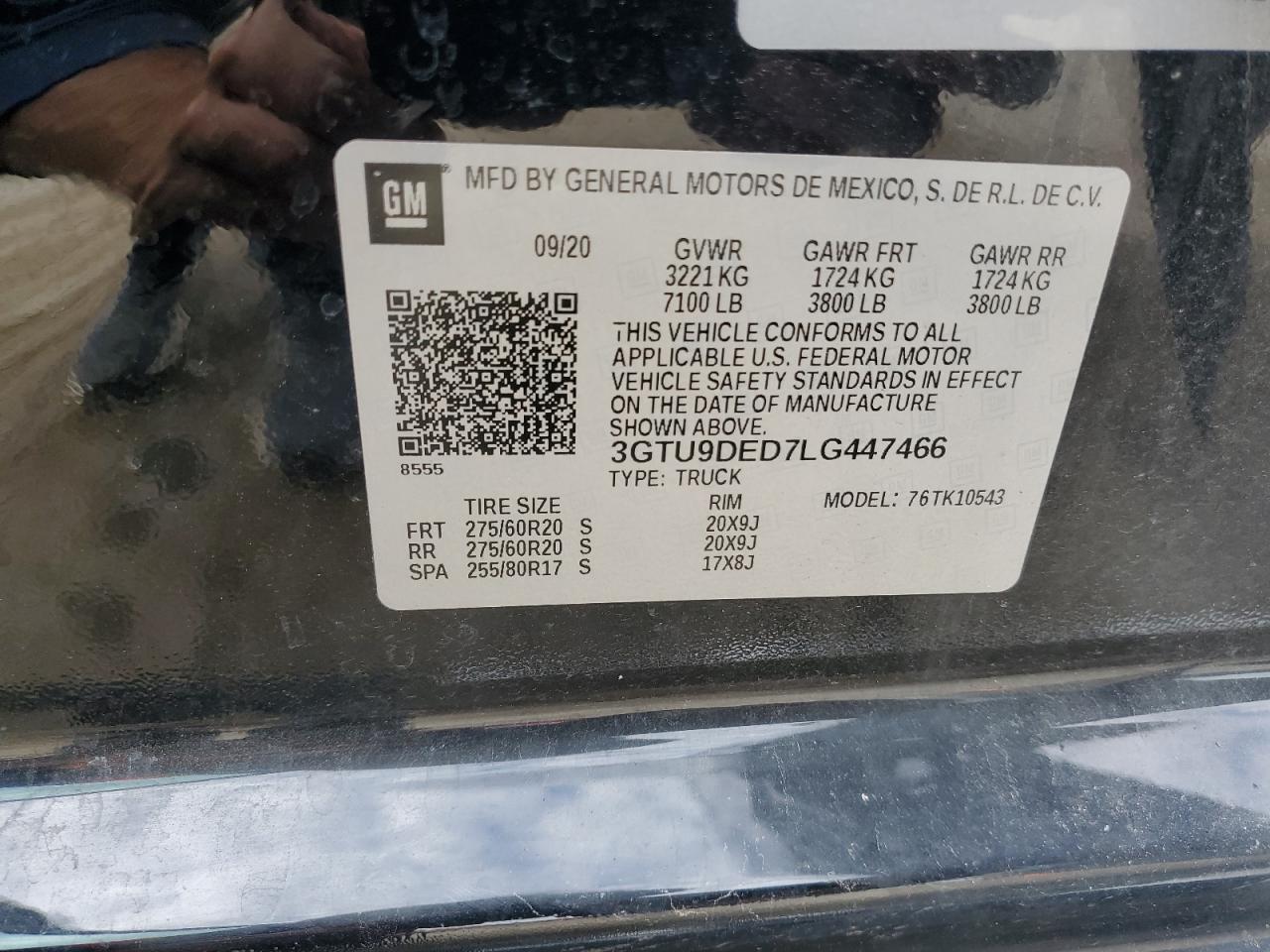 2020 GMC Sierra K1500 Slt VIN: 3GTU9DED7LG447466 Lot: 71421475