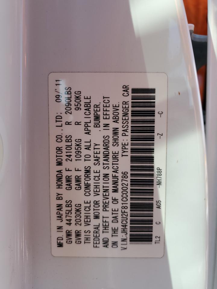 2012 Acura Tsx Se VIN: JH4CU2F81CC002786 Lot: 84401505