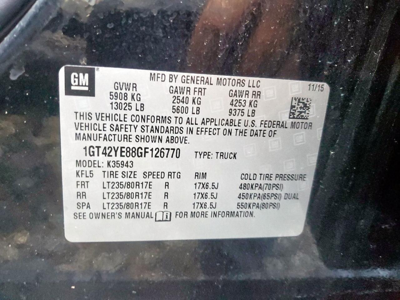 2016 GMC Sierra K3500 Denali VIN: 1GT42YE88GF126770 Lot: 69786275