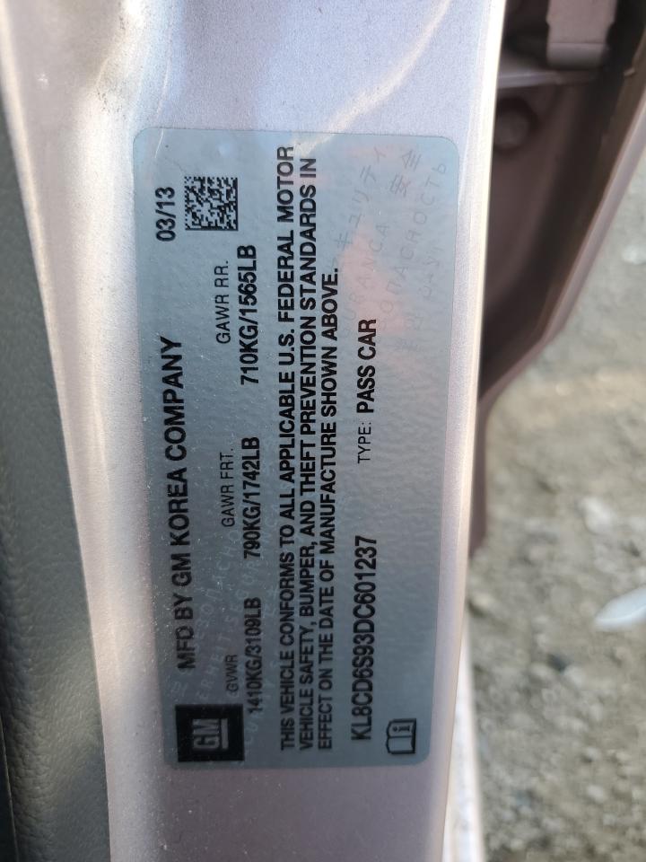 2013 Chevrolet Spark 1Lt VIN: KL8CD6S93DC601237 Lot: 80834315