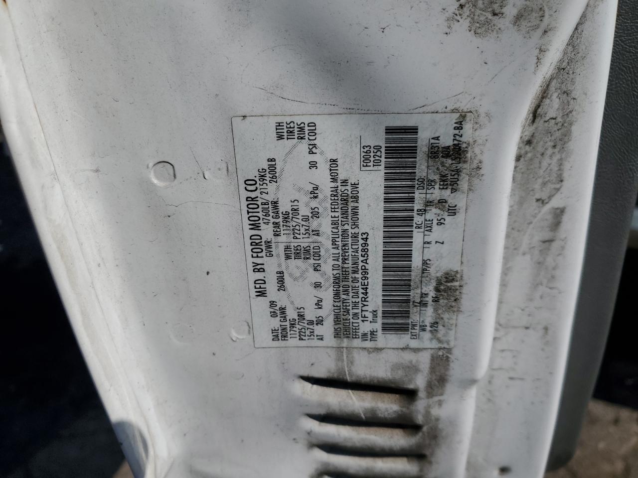 2009 Ford Ranger Super Cab VIN: 1FTYR44E99PA58943 Lot: 84226215