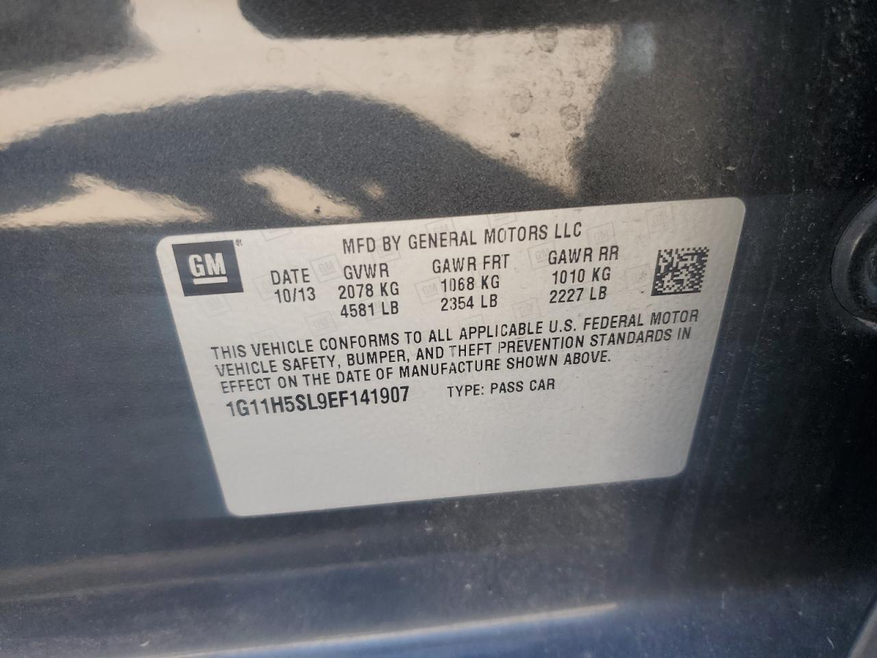 2014 Chevrolet Malibu Ltz VIN: 1G11H5SL9EF141907 Lot: 71190725