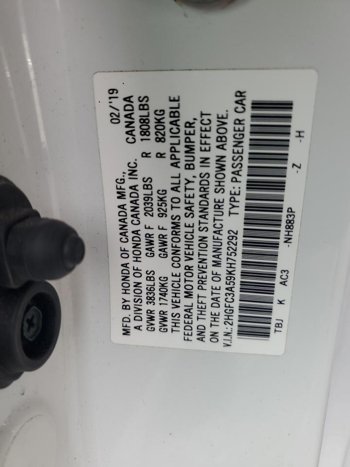 2019 Honda Civic Si VIN: 2HGFC3A59KH752292 Lot: 81182475