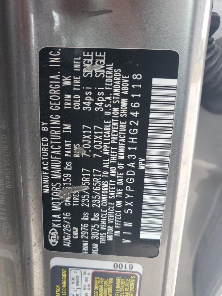 2017 Kia Sorento Lx VIN: 5XYPGDA31HG246118 Lot: 83766265