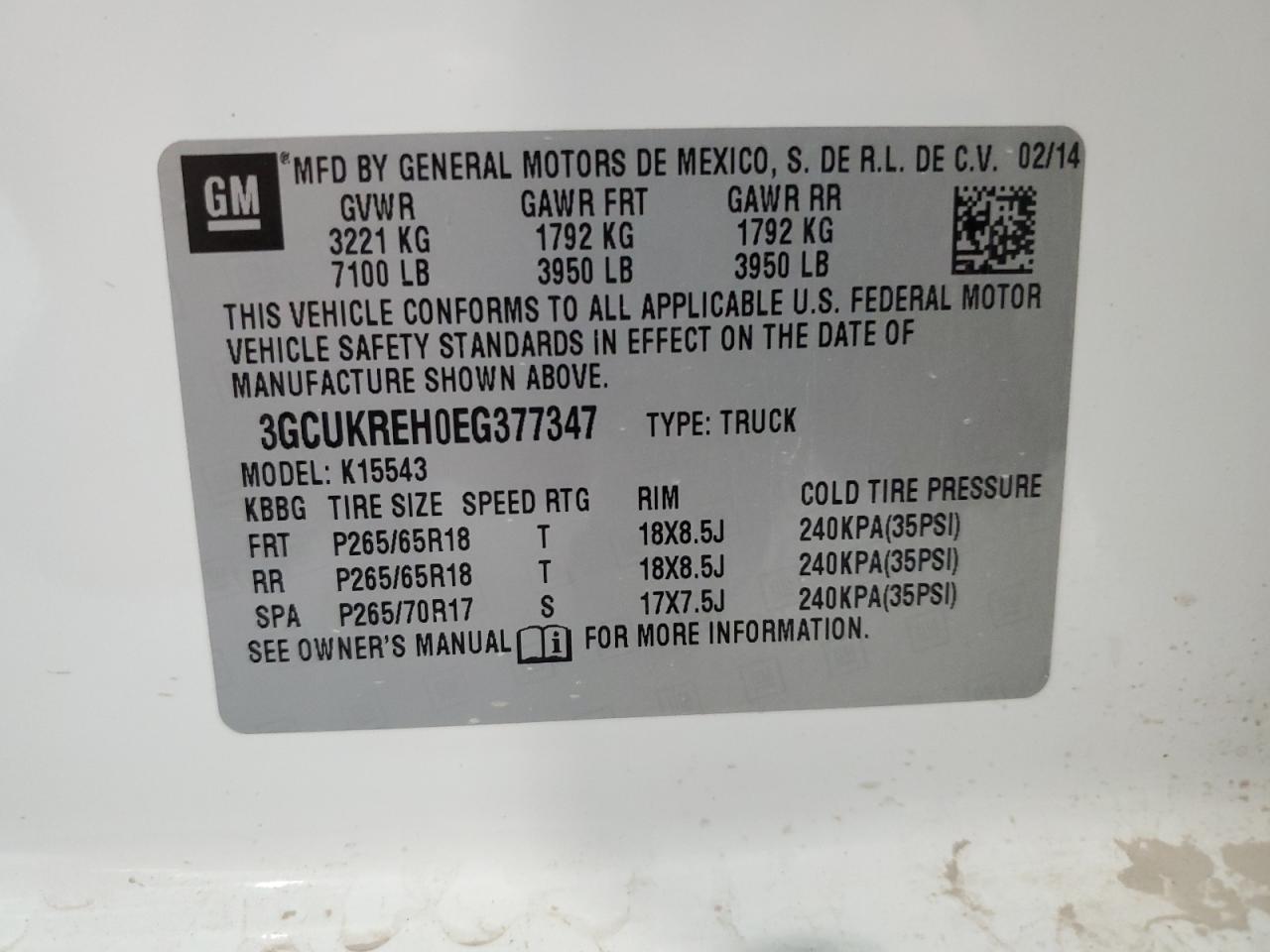 2014 Chevrolet Silverado K1500 Lt VIN: 3GCUKREH0EG377347 Lot: 81418305