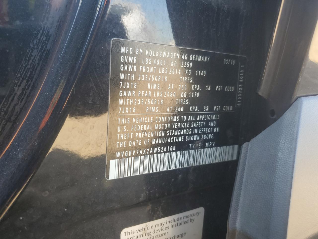 2010 Volkswagen Tiguan Se VIN: WVGBV7AX2AW526168 Lot: 81247345