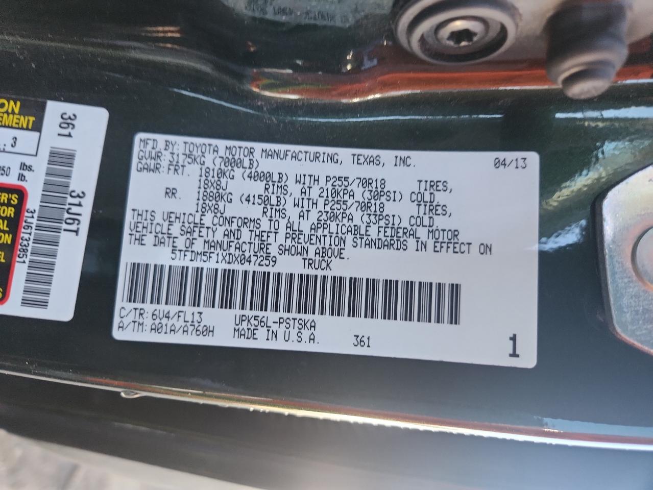 2013 Toyota Tundra Crewmax Sr5 VIN: 5TFDM5F1XDX047259 Lot: 83755015