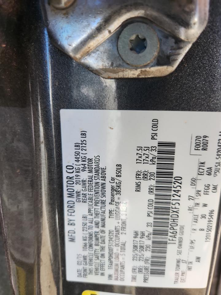 2015 Ford Fusion Se VIN: 1FA6P0HDXF5124520 Lot: 83851475