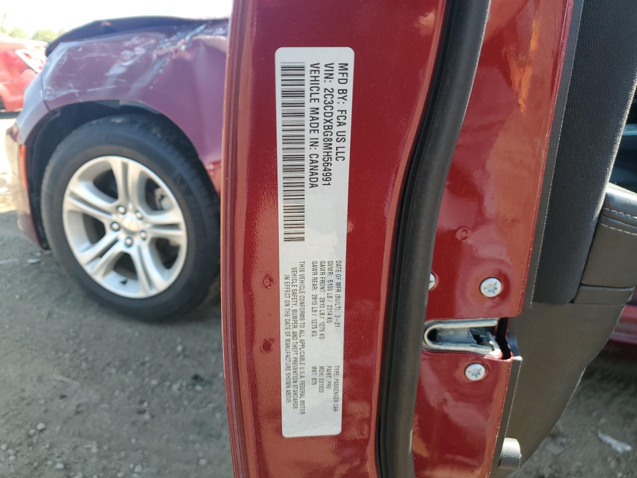 2021 Dodge Charger Sxt VIN: 2C3CDXBG8MH564991 Lot: 80471795