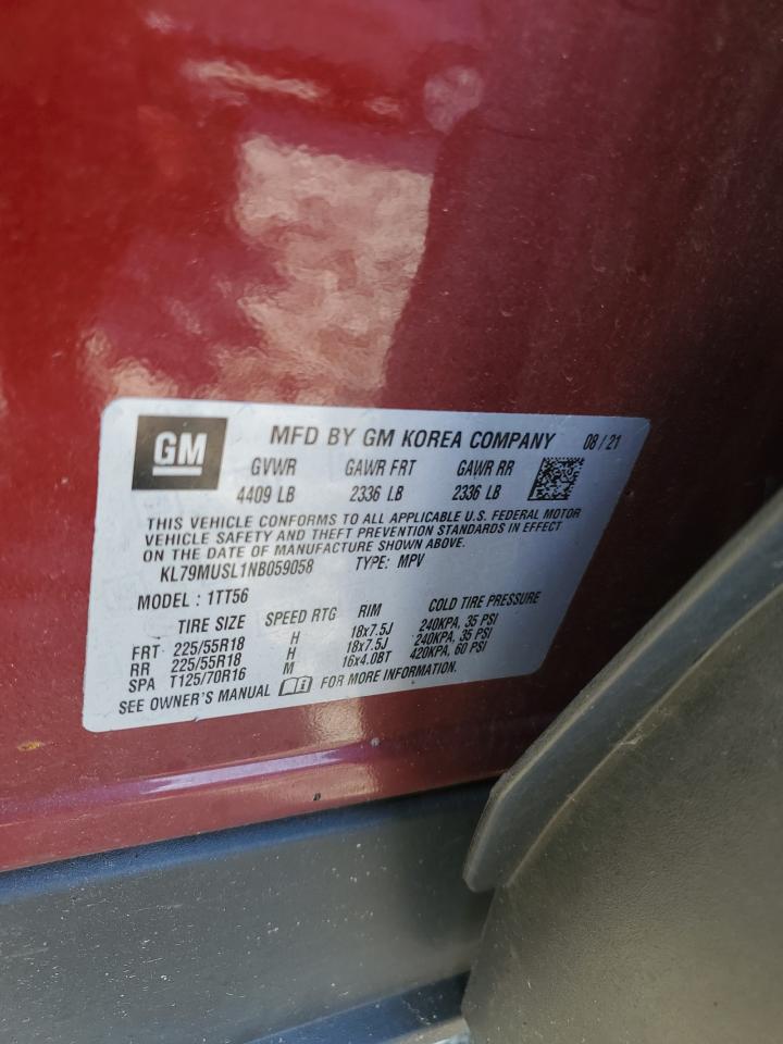 2022 Chevrolet Trailblazer Rs VIN: KL79MUSL1NB059058 Lot: 71187585