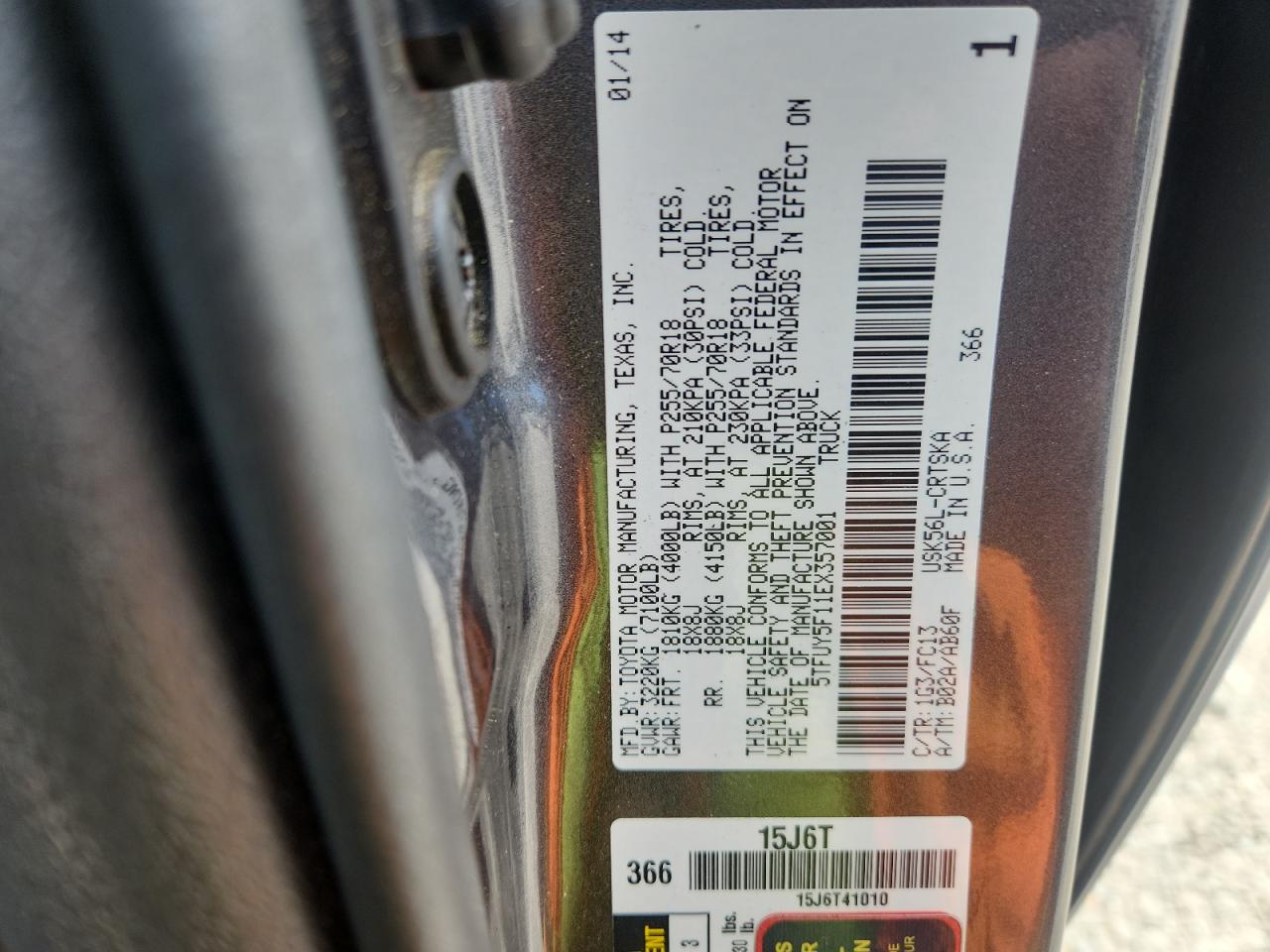 2014 Toyota Tundra Double Cab Sr VIN: 5TFUY5F11EX357001 Lot: 71056645