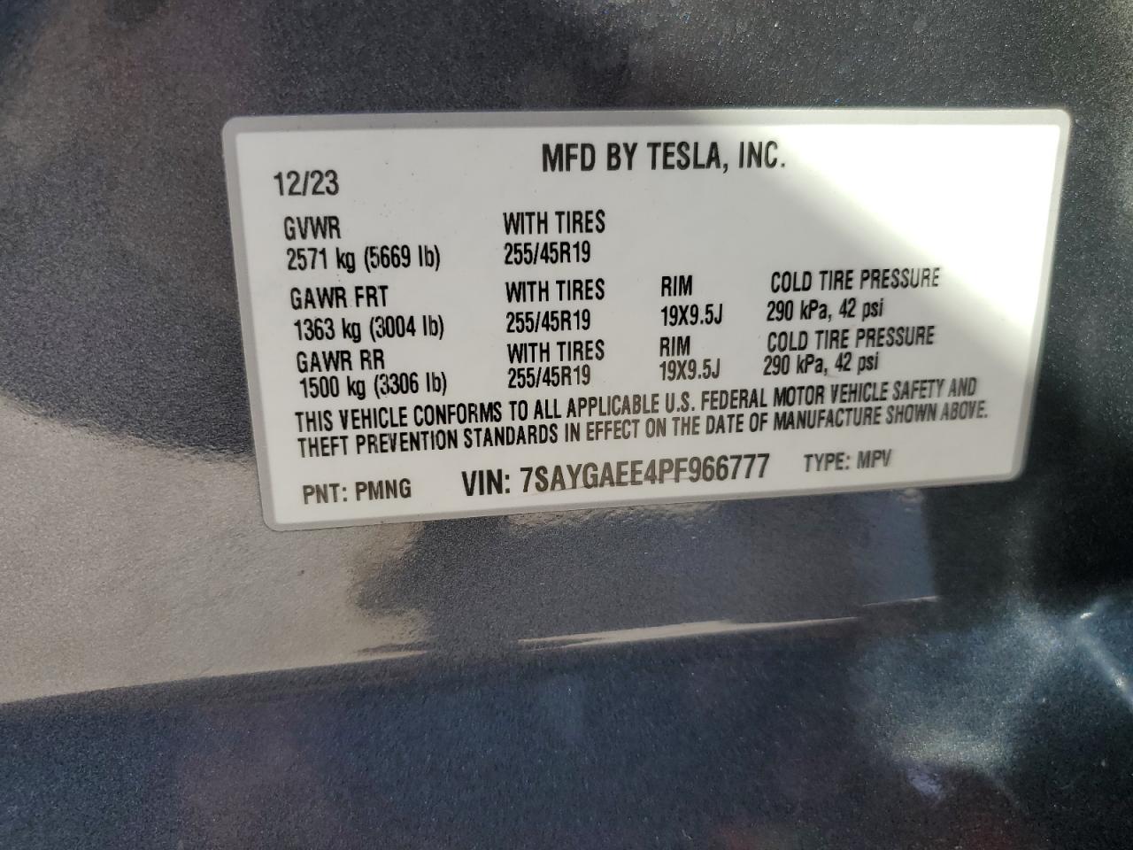 2023 Tesla Model Y VIN: 7SAYGAEE4PF966777 Lot: 71242325