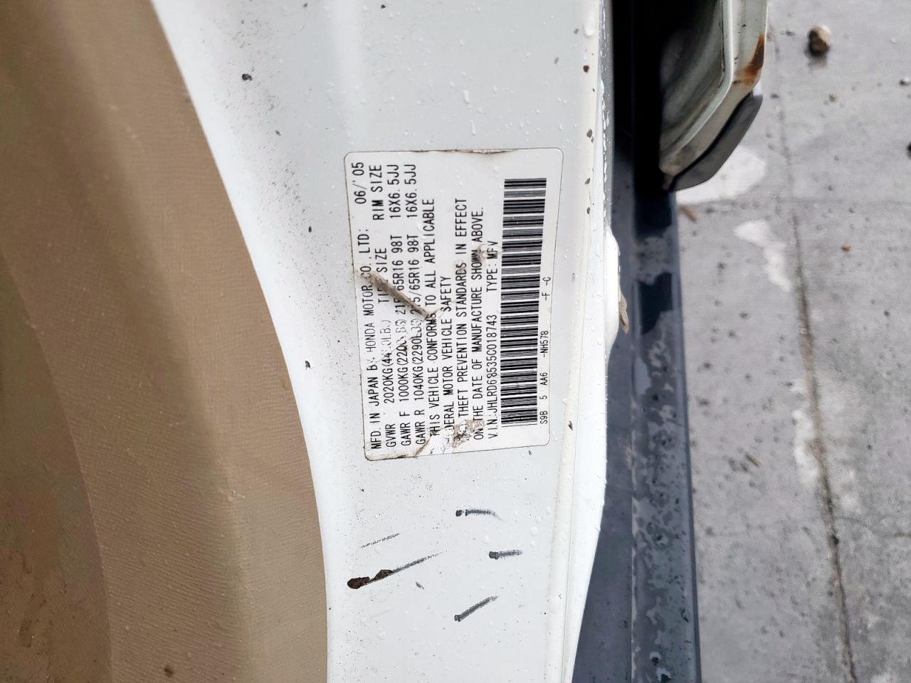 2005 Honda Cr-V Lx VIN: JHLRD68535C018743 Lot: 80017365