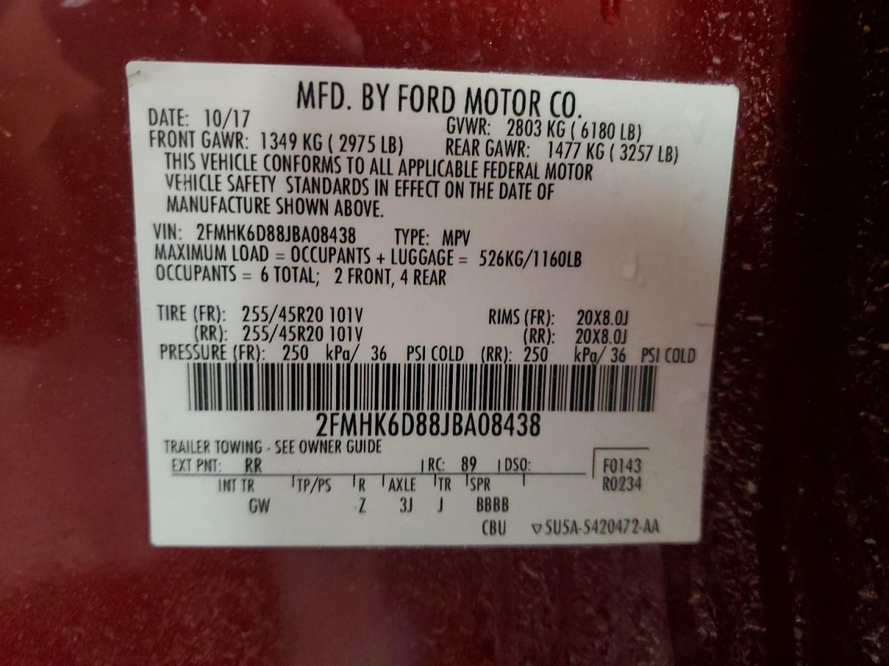 2018 Ford Flex Limited VIN: 2FMHK6D88JBA08438 Lot: 81318755