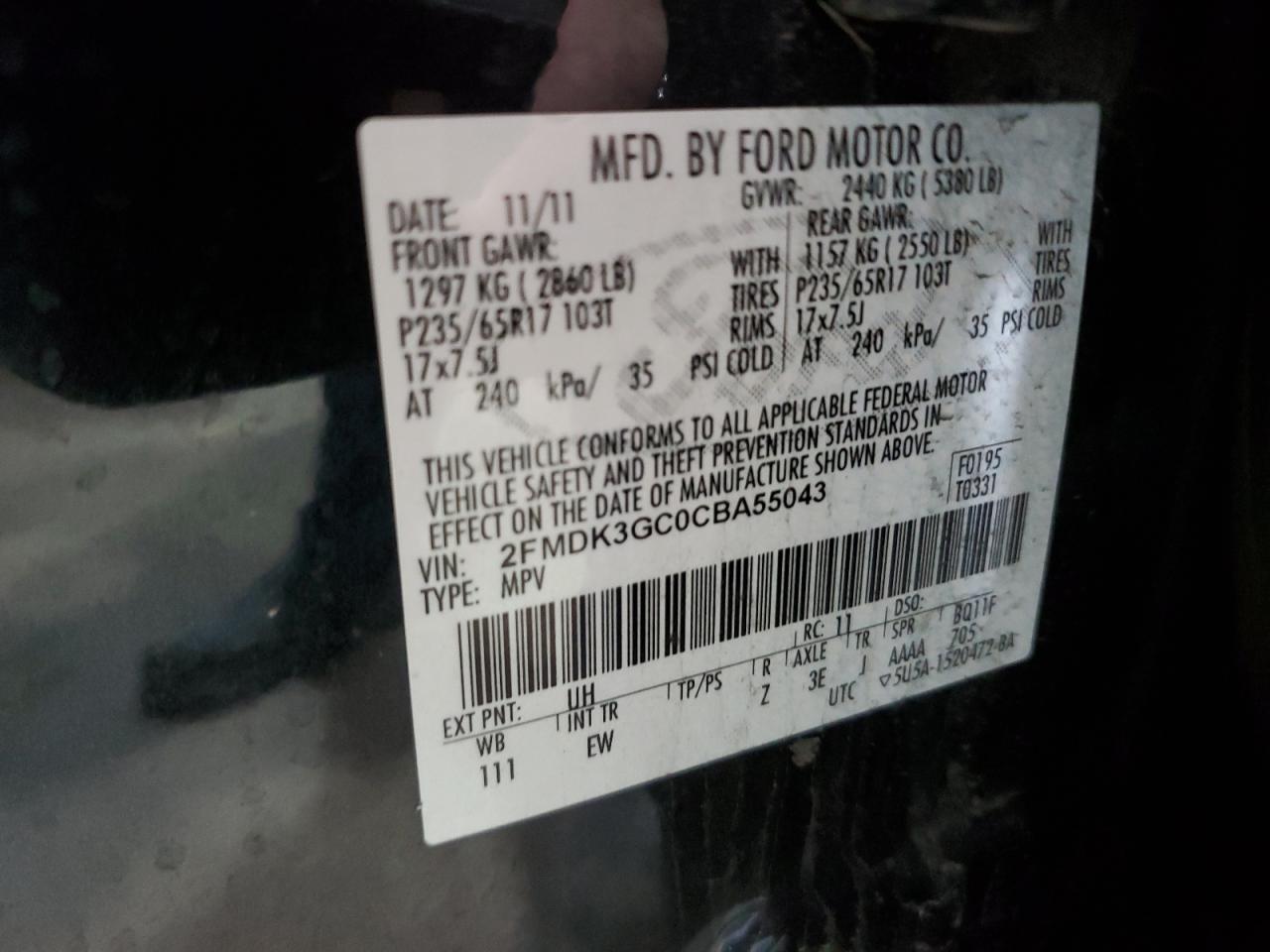 2012 Ford Edge Se VIN: 2FMDK3GC0CBA55043 Lot: 70743795