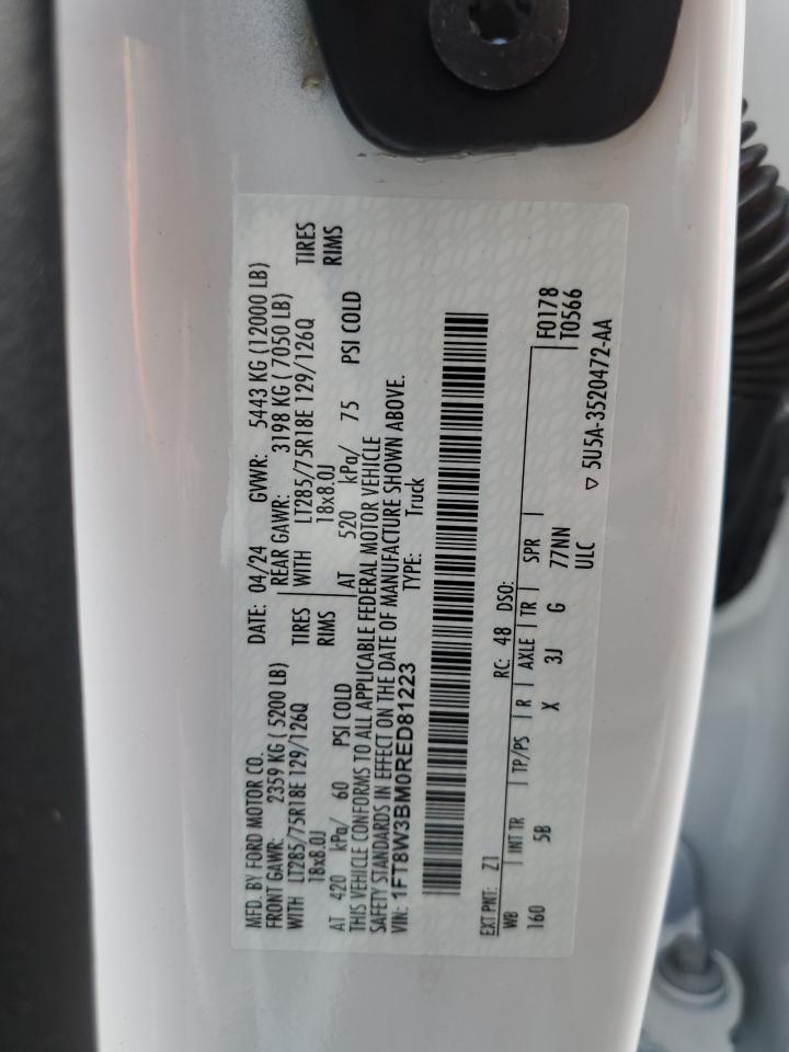 2024 Ford F350 Super Duty VIN: 1FT8W3BM0RED81223 Lot: 72005645