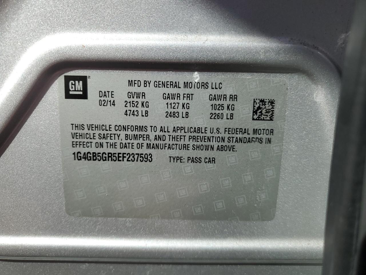 2014 Buick Lacrosse VIN: 1G4GB5GR5EF237593 Lot: 83859645