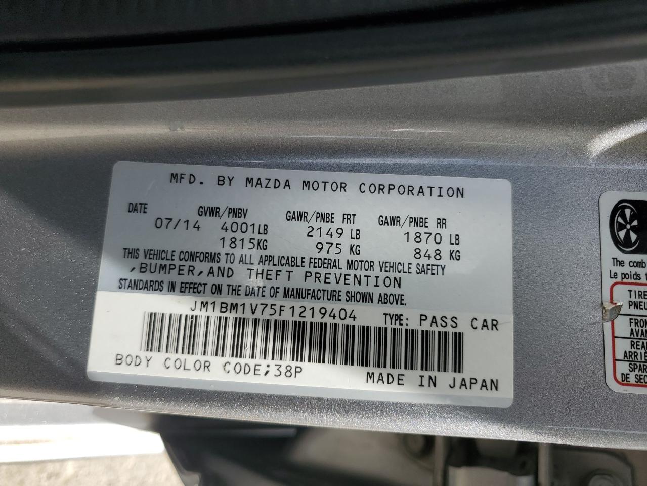 2015 Mazda 3 Touring VIN: JM1BM1V75F1219404 Lot: 80133655