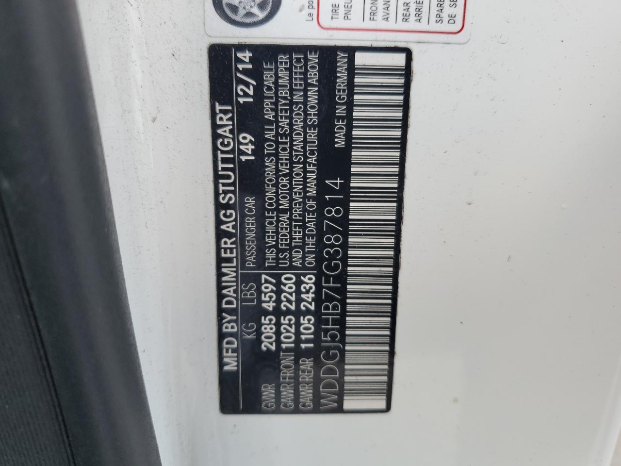 2015 Mercedes-Benz C 350 VIN: WDDGJ5HB7FG387814 Lot: 81344585