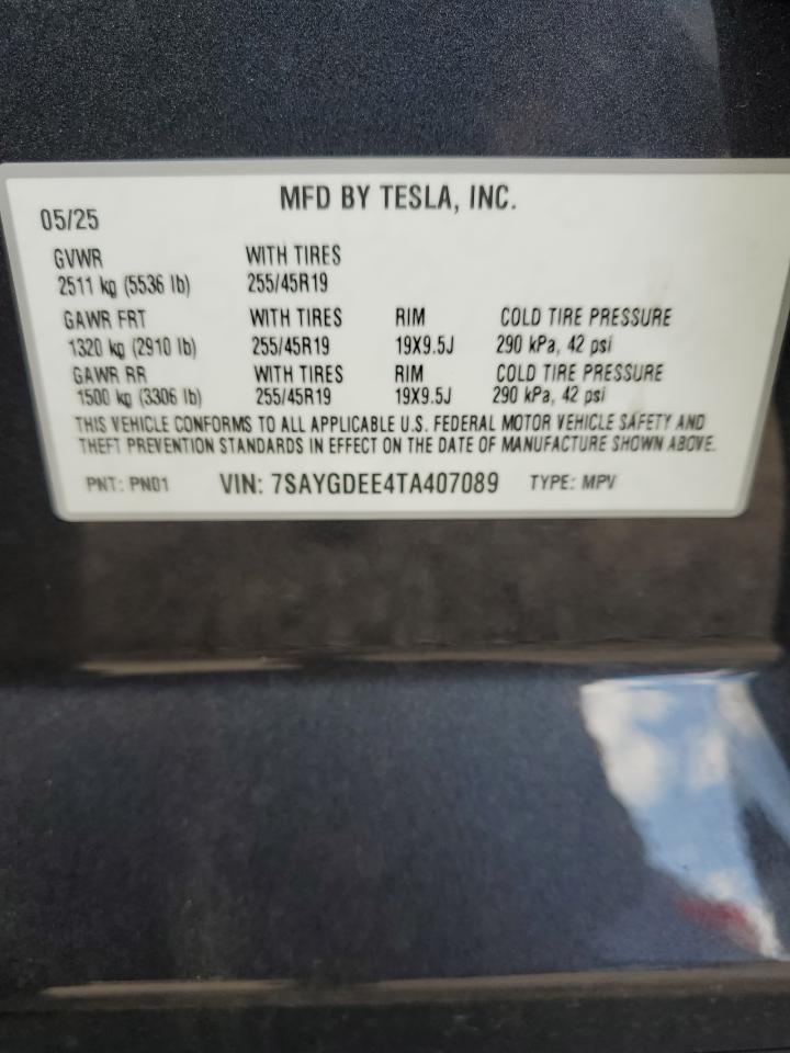 2026 Tesla Model Y VIN: 7SAYGDEE4TA407089 Lot: 81575005