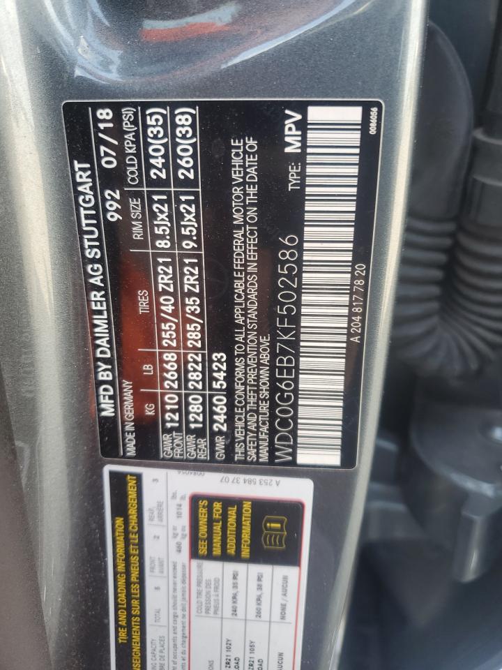 2019 Mercedes-Benz Glc 43 4Matic Amg VIN: WDC0G6EB7KF502586 Lot: 70932695