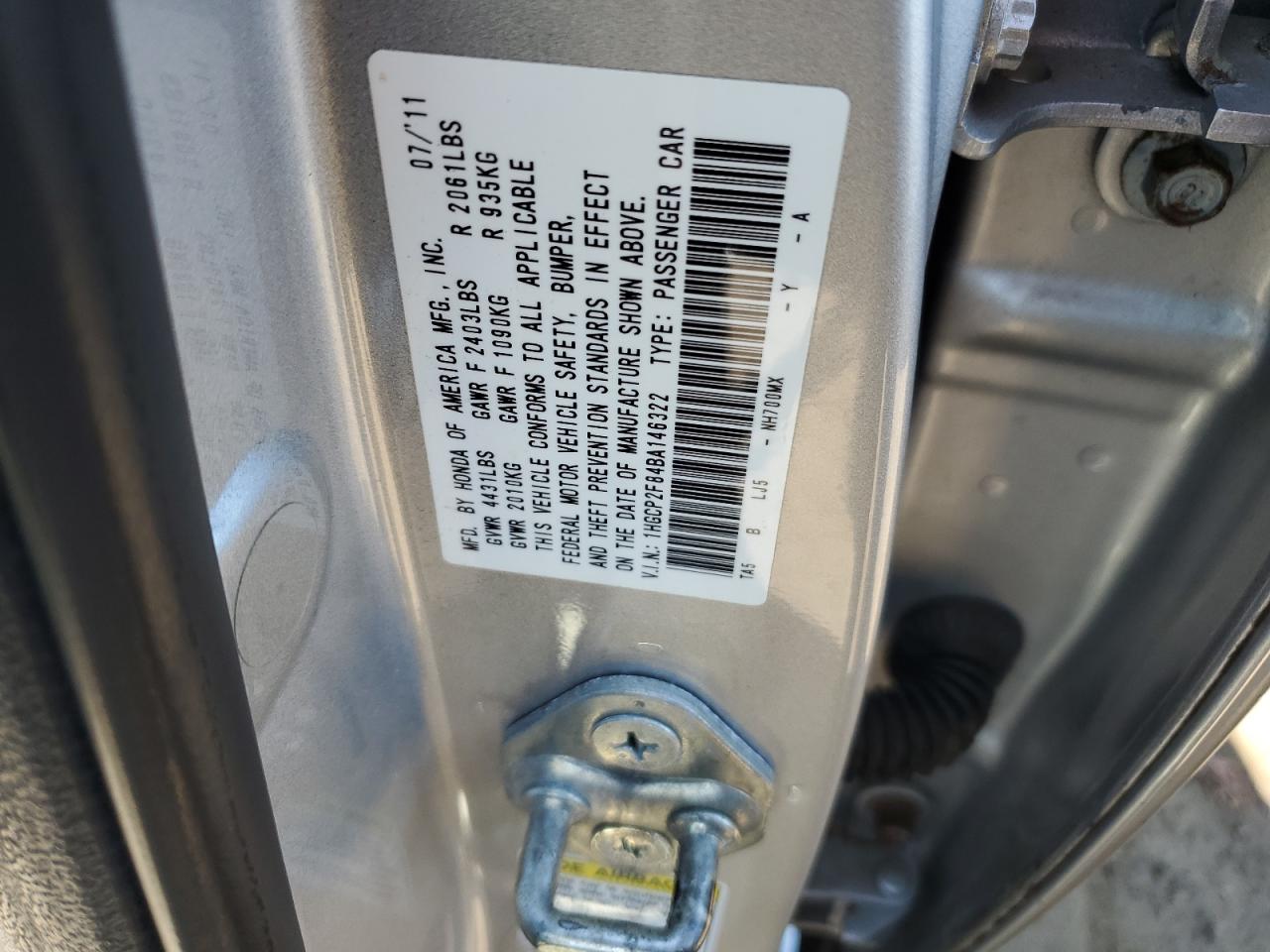 2011 Honda Accord Exl VIN: 1HGCP2F84BA146322 Lot: 71953225