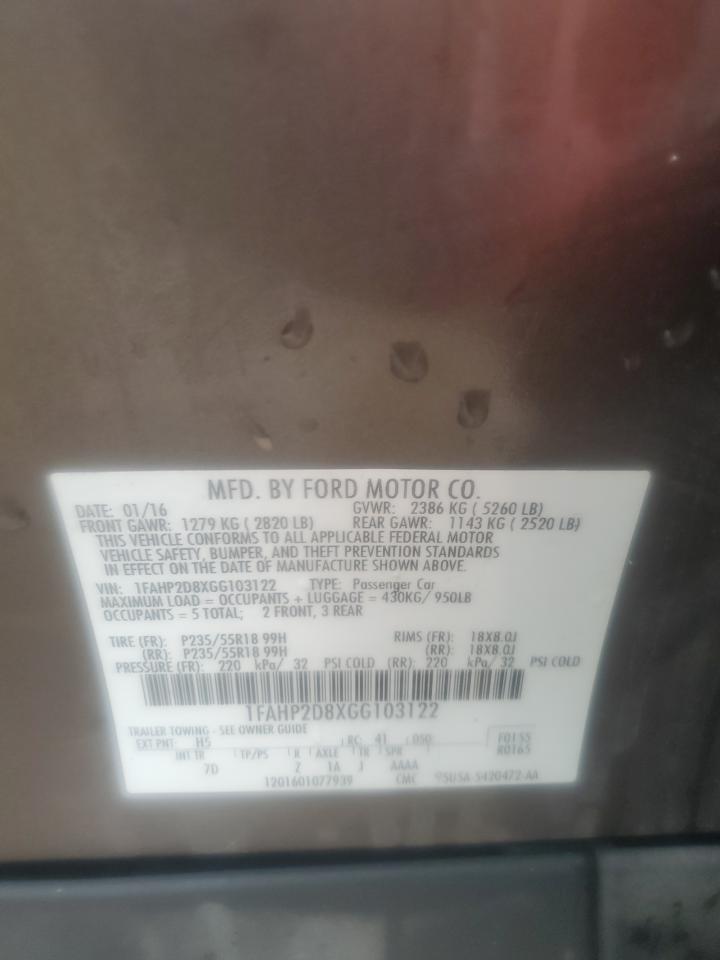 2016 Ford Taurus Se VIN: 1FAHP2D8XGG103122 Lot: 83876115