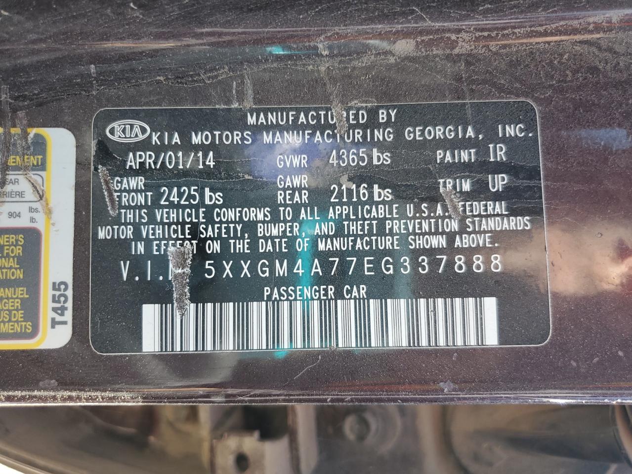 2014 Kia Optima Lx VIN: 5XXGM4A77EG337888 Lot: 60533632