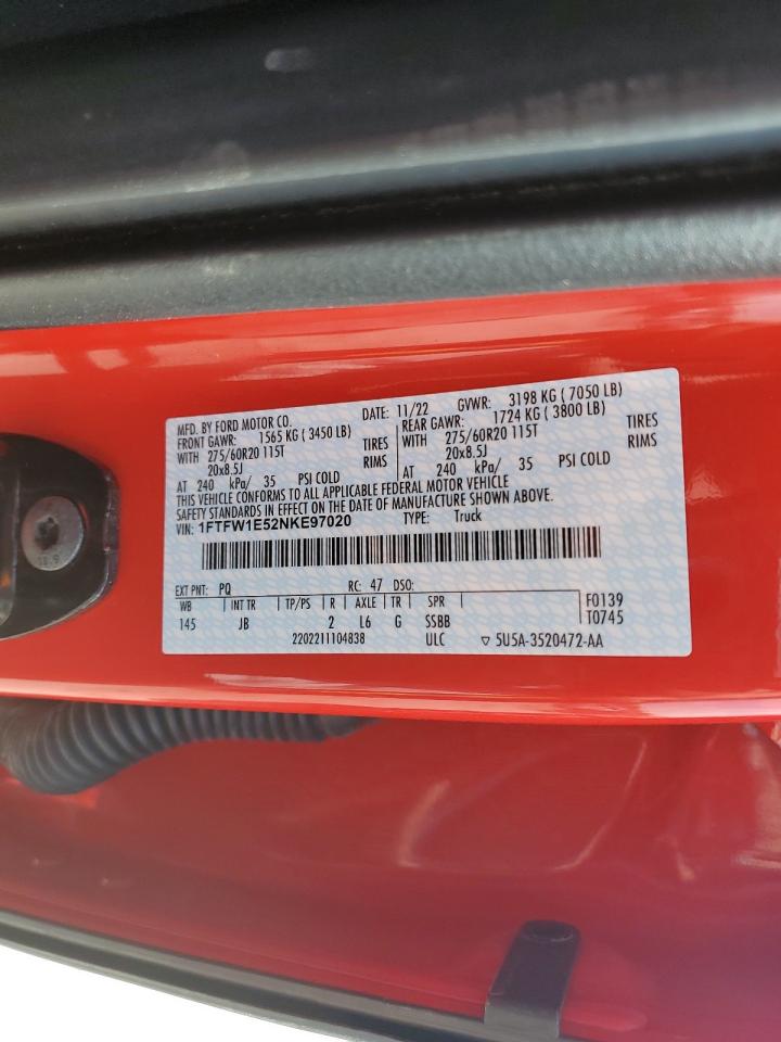 2022 Ford F150 Supercrew VIN: 1FTFW1E52NKE97020 Lot: 71079155