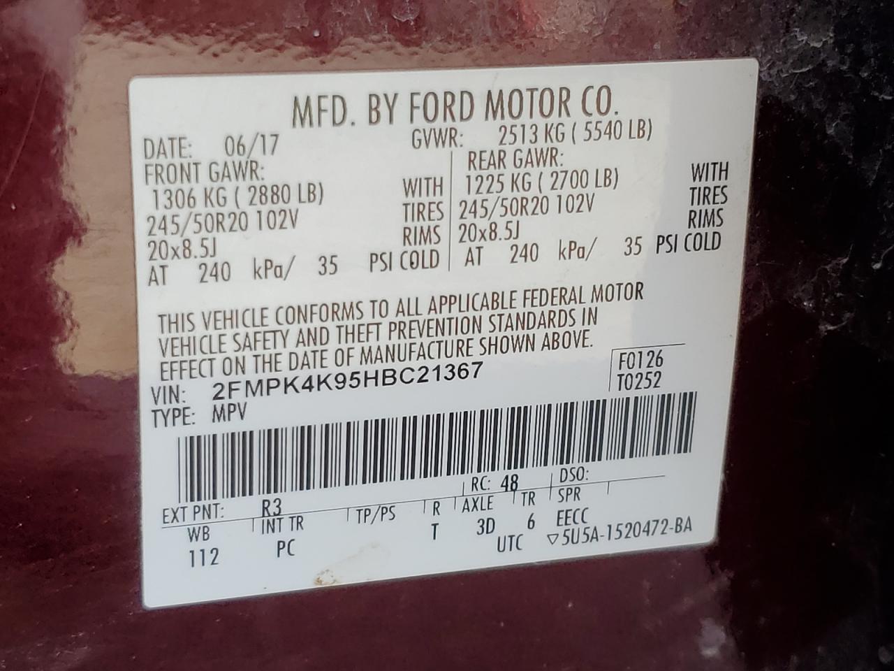 2017 Ford Edge Titanium VIN: 2FMPK4K95HBC21367 Lot: 84415405