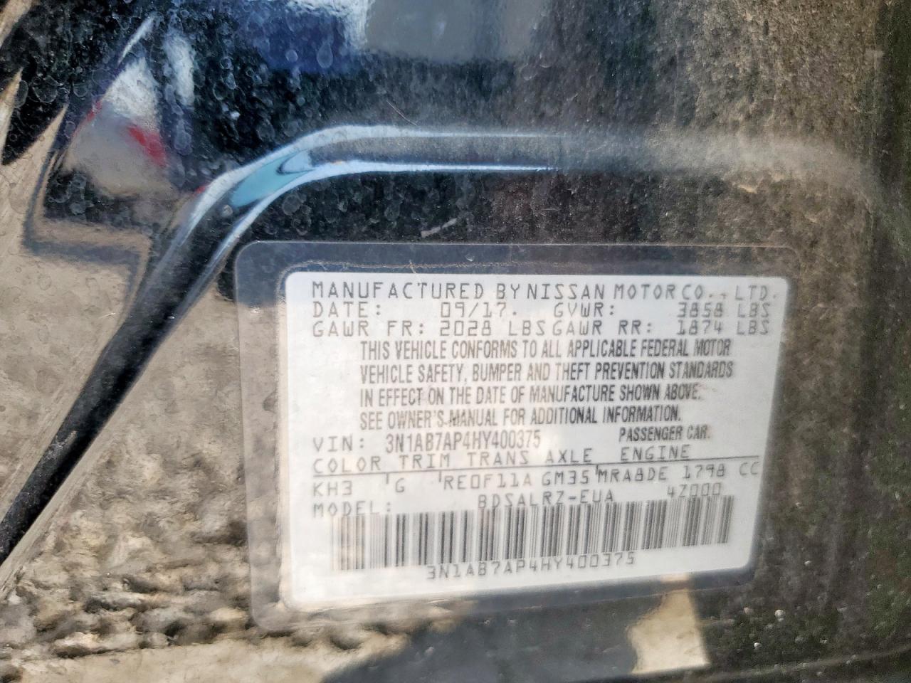 2017 Nissan Sentra S VIN: 3N1AB7AP4HY400375 Lot: 72025235