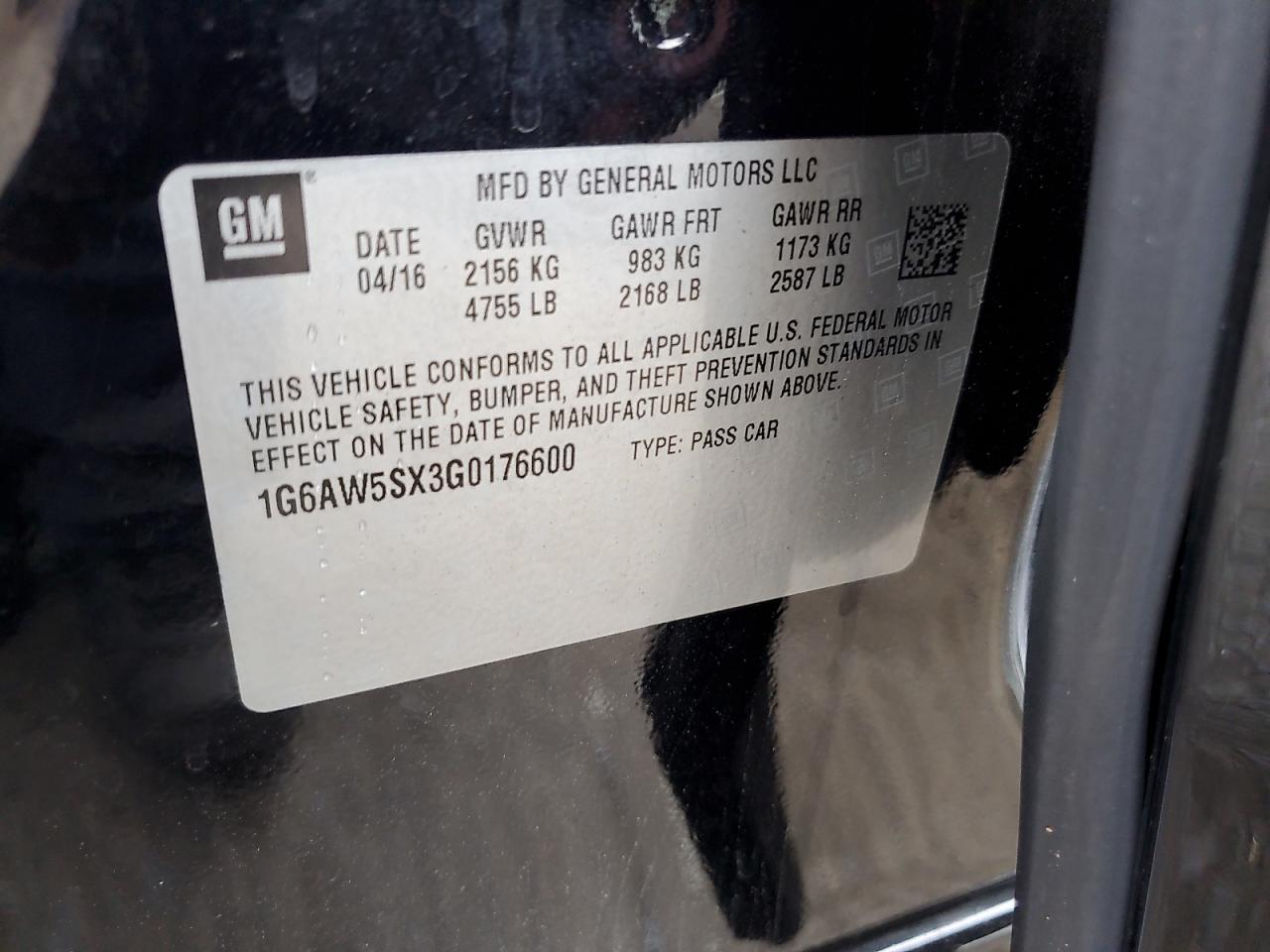 2016 Cadillac Cts VIN: 1G6AW5SX3G0176600 Lot: 81471755