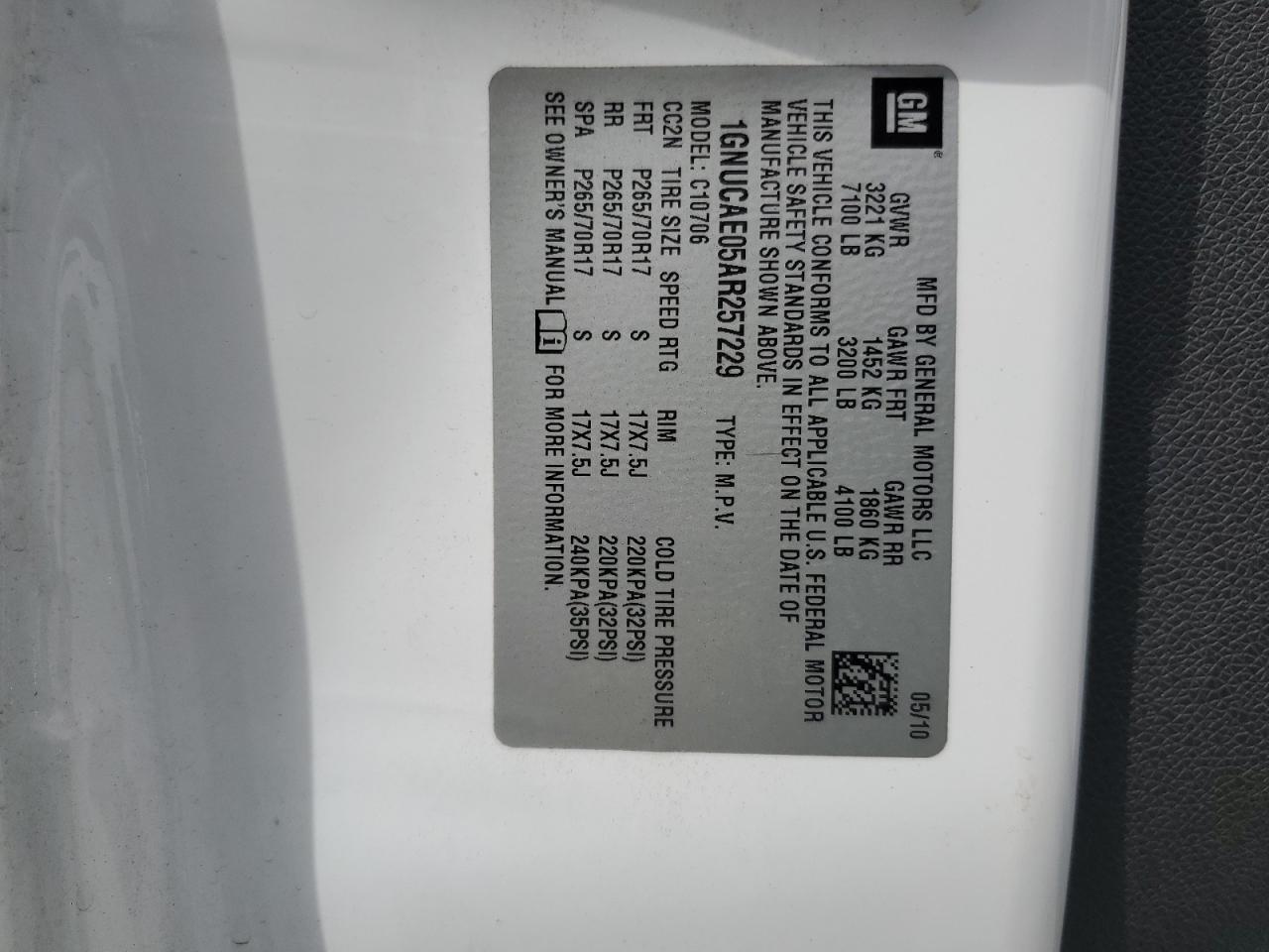 2010 Chevrolet Tahoe C1500 Ls VIN: 1GNUCAE05AR257229 Lot: 84437805