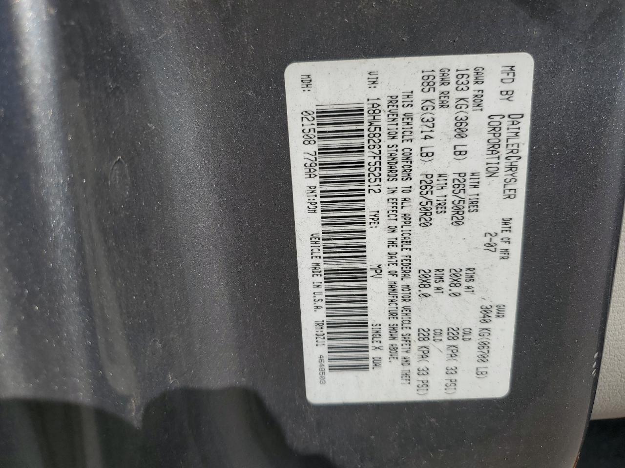 2007 Chrysler Aspen Limited VIN: 1A8HW58267F552512 Lot: 65612605