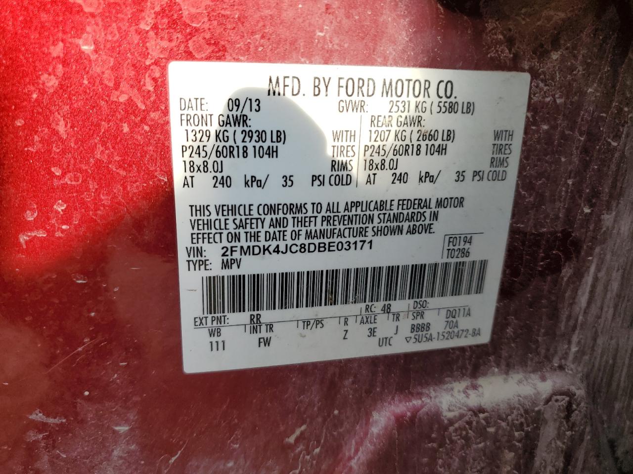 2013 Ford Edge Sel VIN: 2FMDK4JC8DBE03171 Lot: 83947695