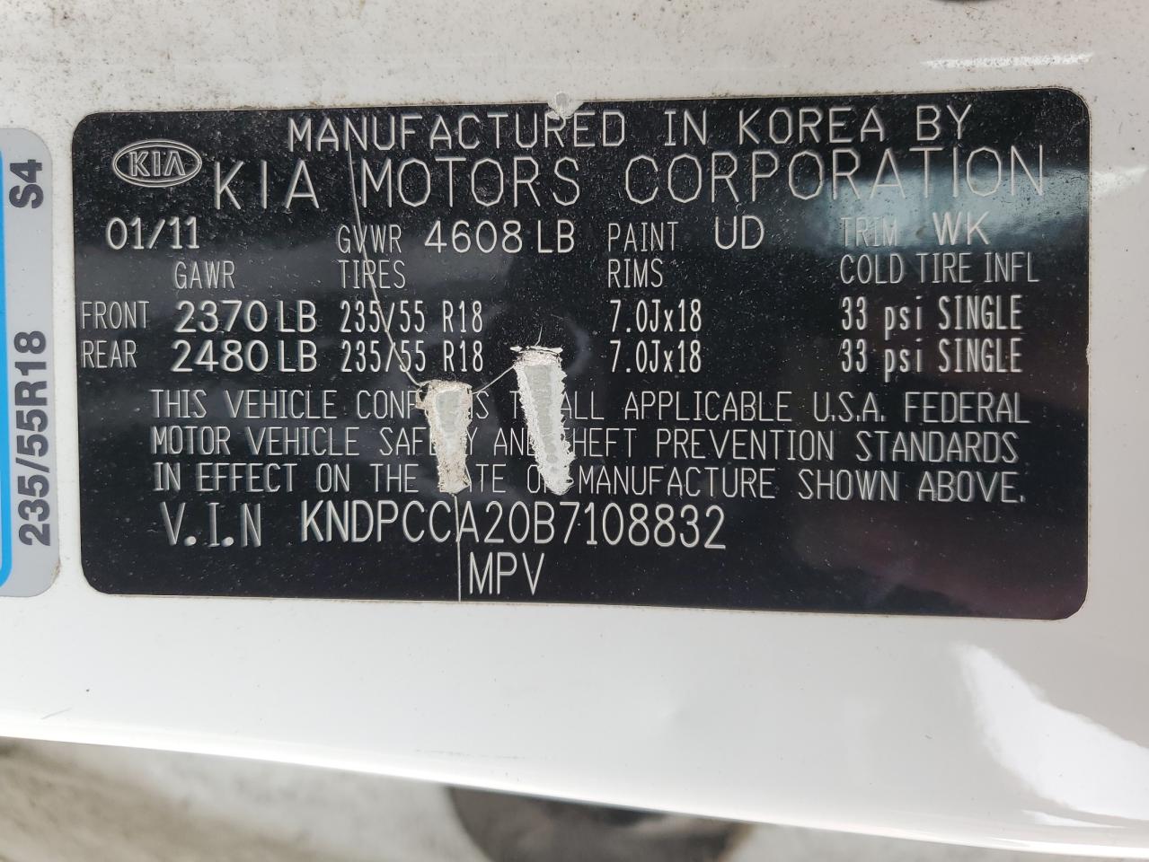 2011 Kia Sportage Ex VIN: KNDPCCA20B7108832 Lot: 81094855