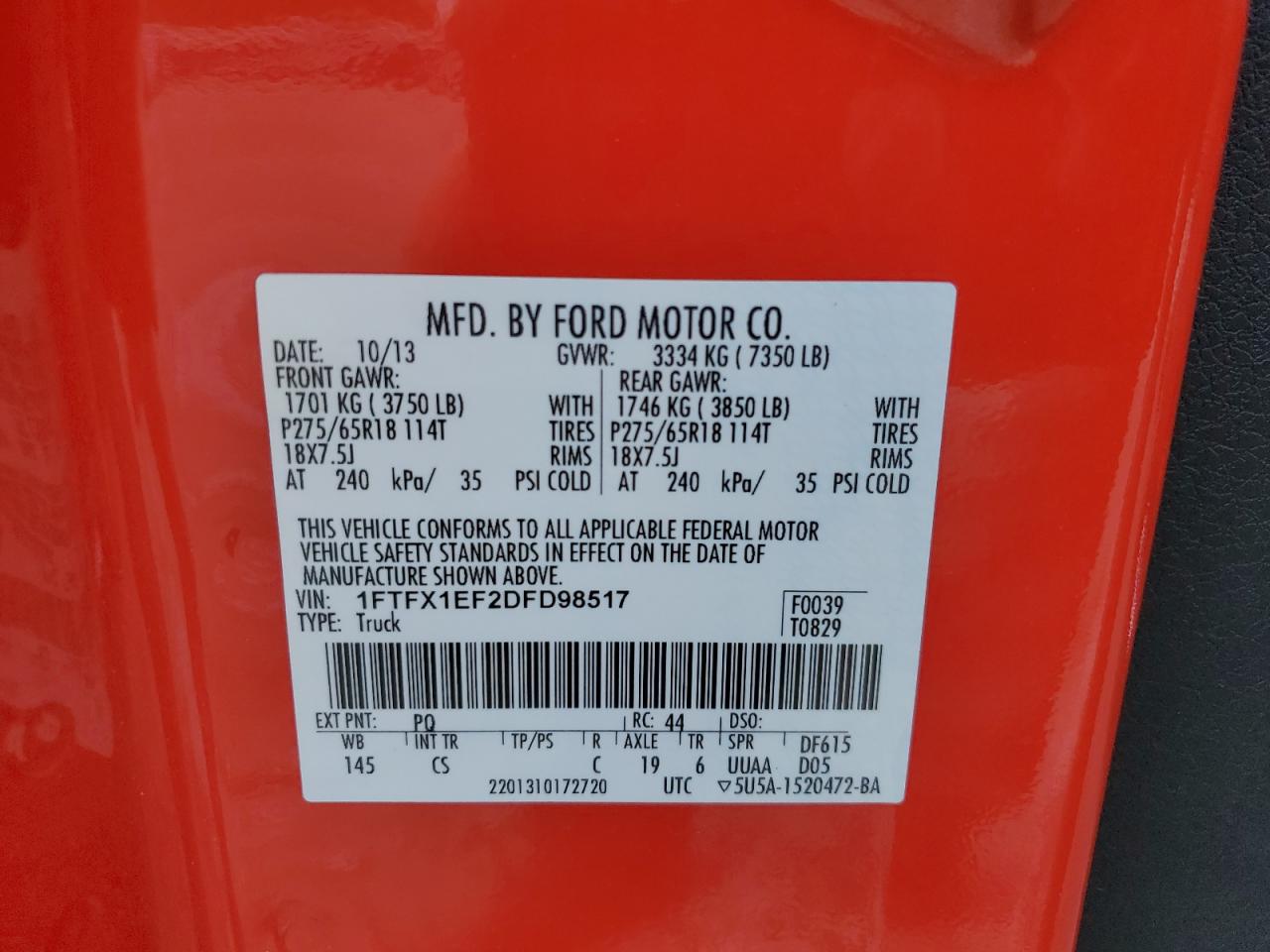 2013 Ford F150 Super Cab VIN: 1FTFX1EF2DFD98517 Lot: 82171025