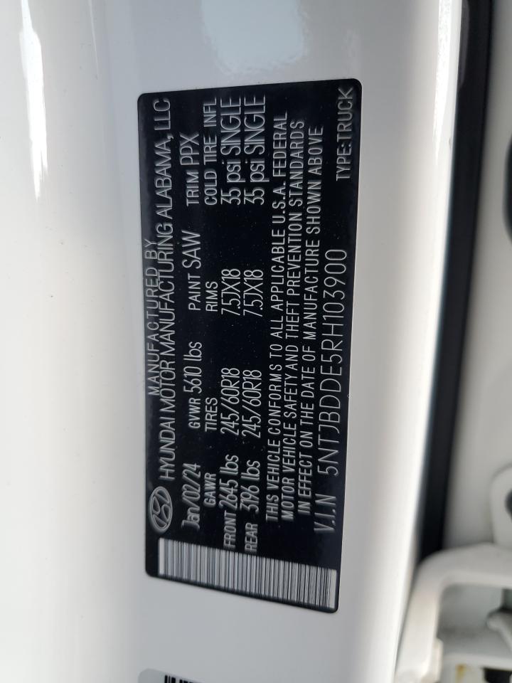 2024 Hyundai Santa Cruz Sel VIN: 5NTJBDDE5RH103900 Lot: 65919745