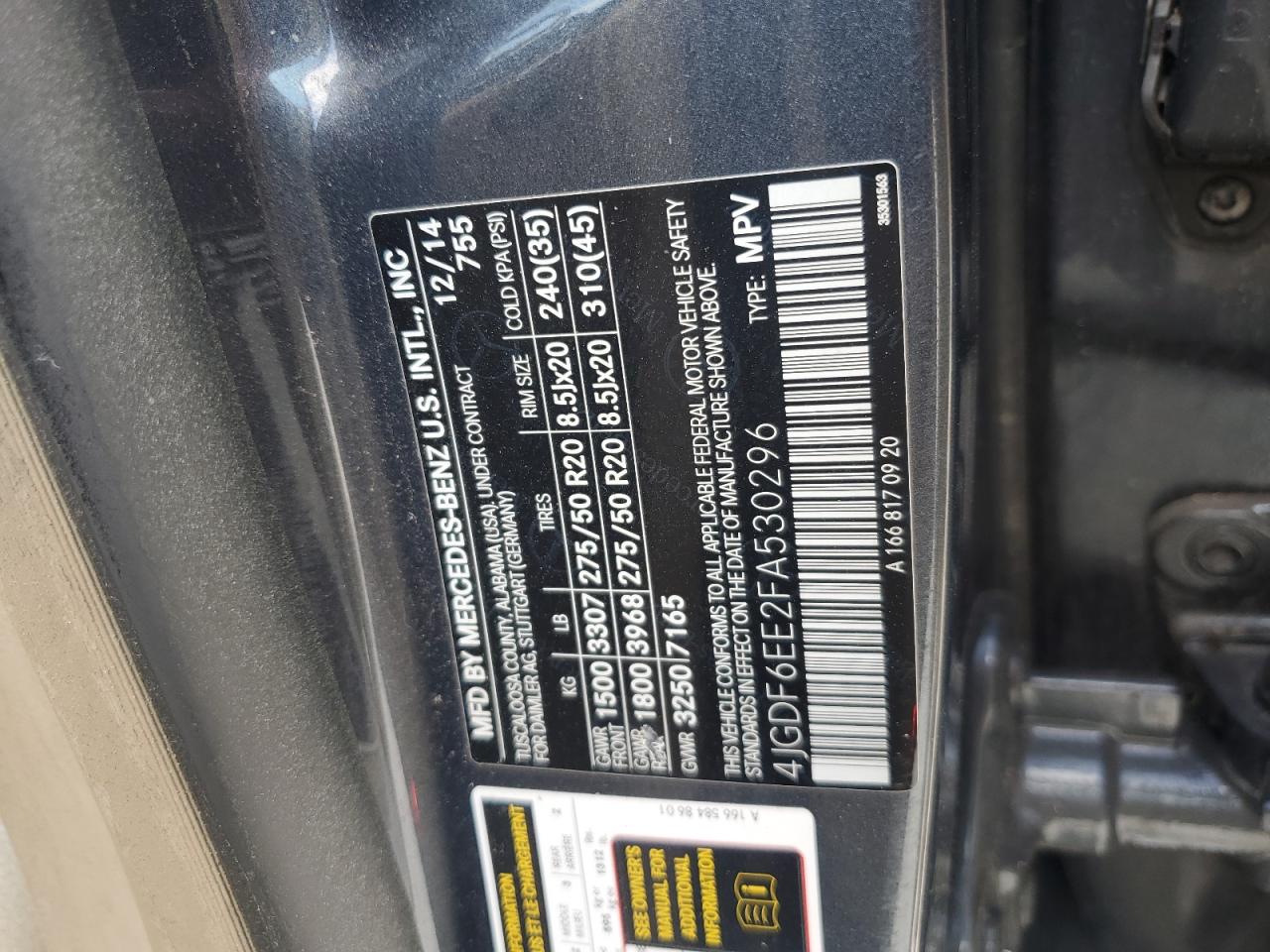 2015 Mercedes-Benz Gl 450 4Matic VIN: 4JGDF6EE2FA530296 Lot: 84186035