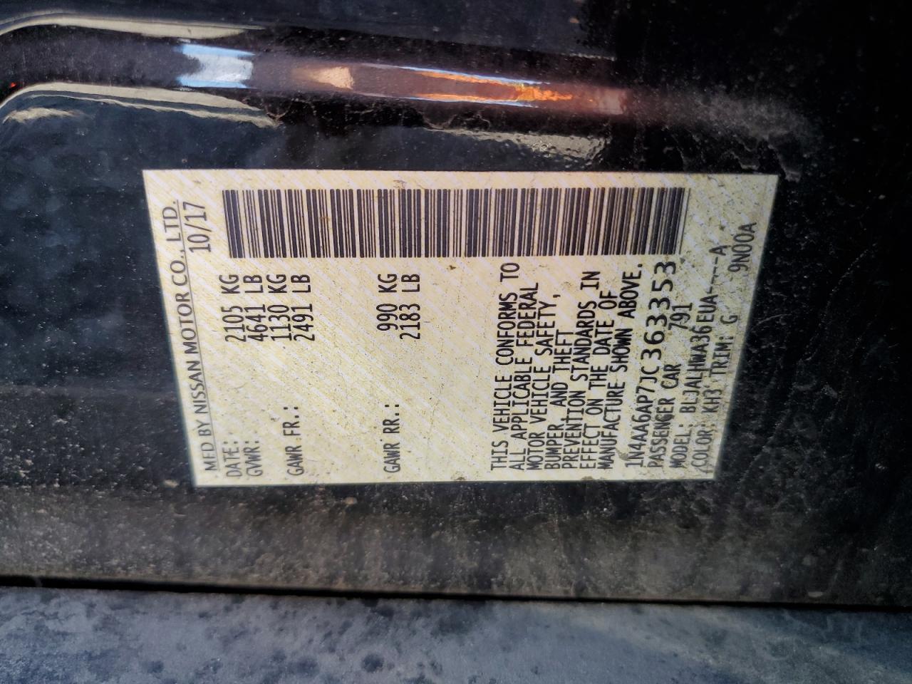 2018 Nissan Maxima 3.5S VIN: 1N4AA6AP7JC363353 Lot: 80115565