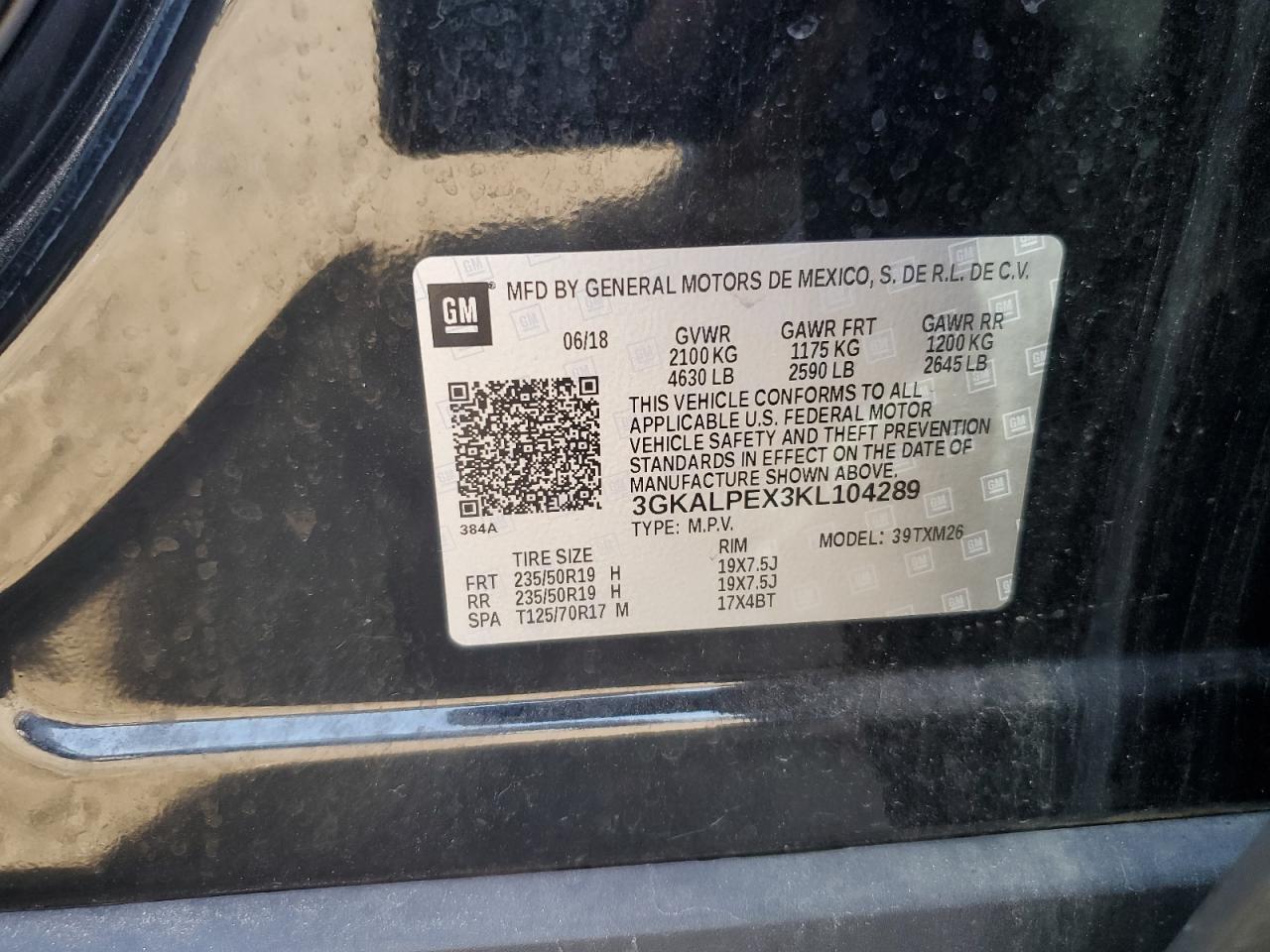 2019 GMC Terrain Slt VIN: 3GKALPEX3KL104289 Lot: 81273435