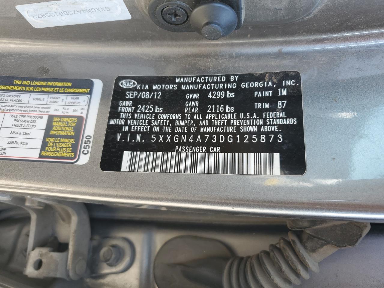 2013 Kia Optima Ex VIN: 5XXGN4A73DG125873 Lot: 80882915