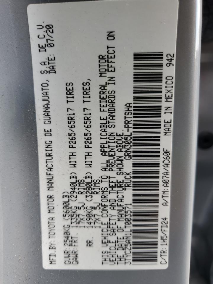 2020 Toyota Tacoma Double Cab VIN: 3TYCZ5AN1LT003571 Lot: 72074225