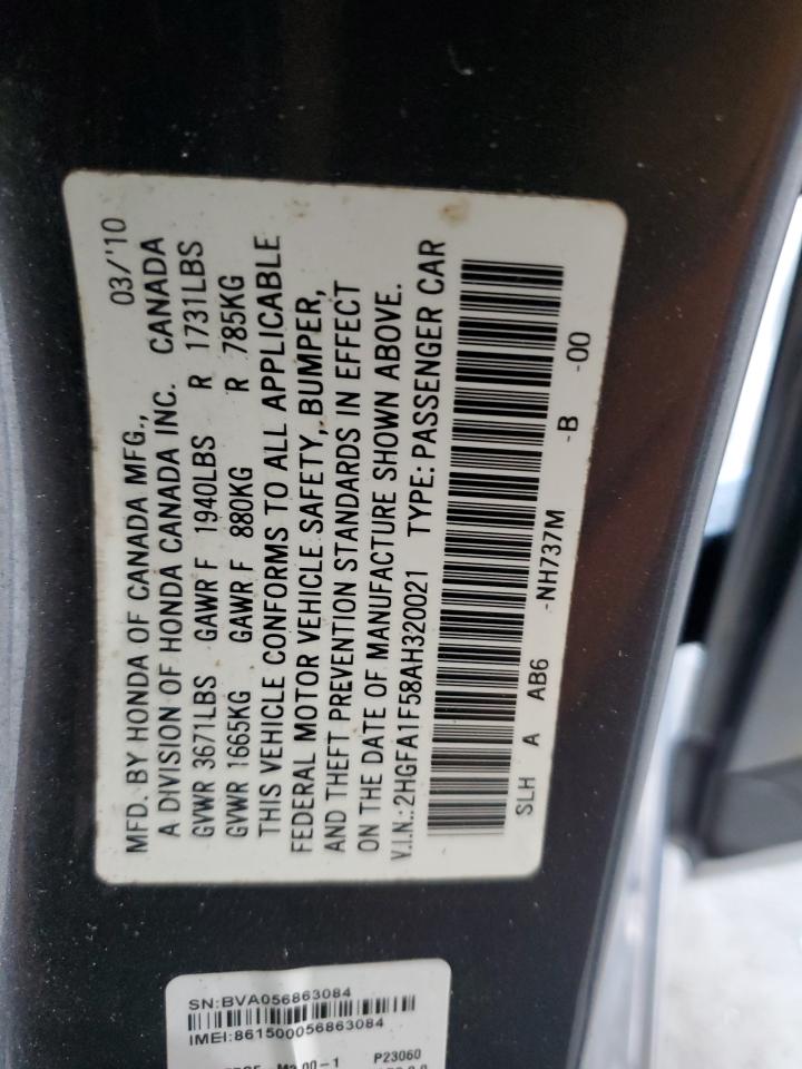 2010 Honda Civic Lx VIN: 2HGFA1F58AH320021 Lot: 80387795