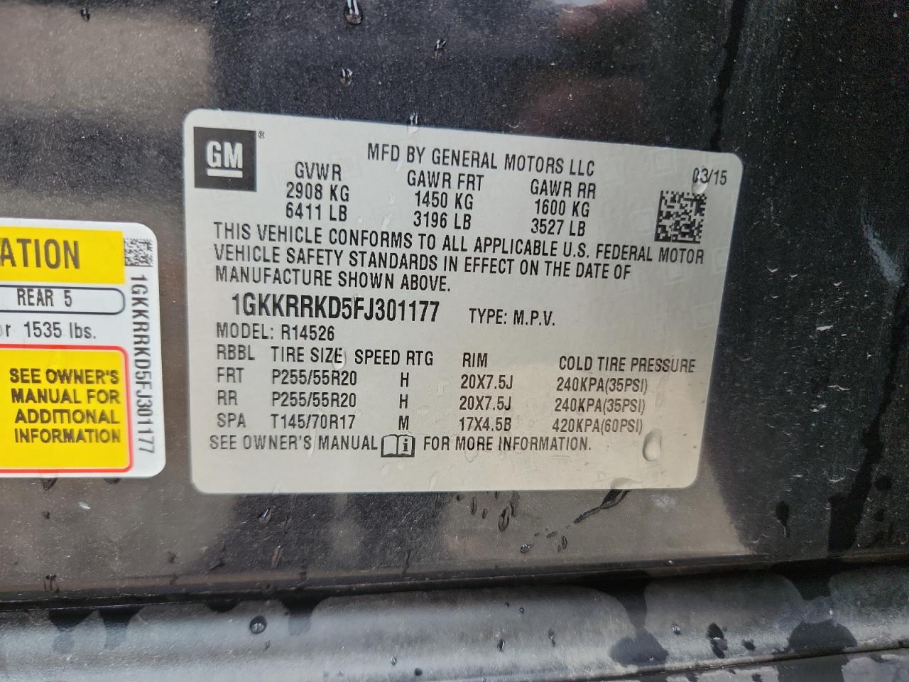 2015 GMC Acadia Slt-1 VIN: 1GKKRRKD5FJ301177 Lot: 81474075