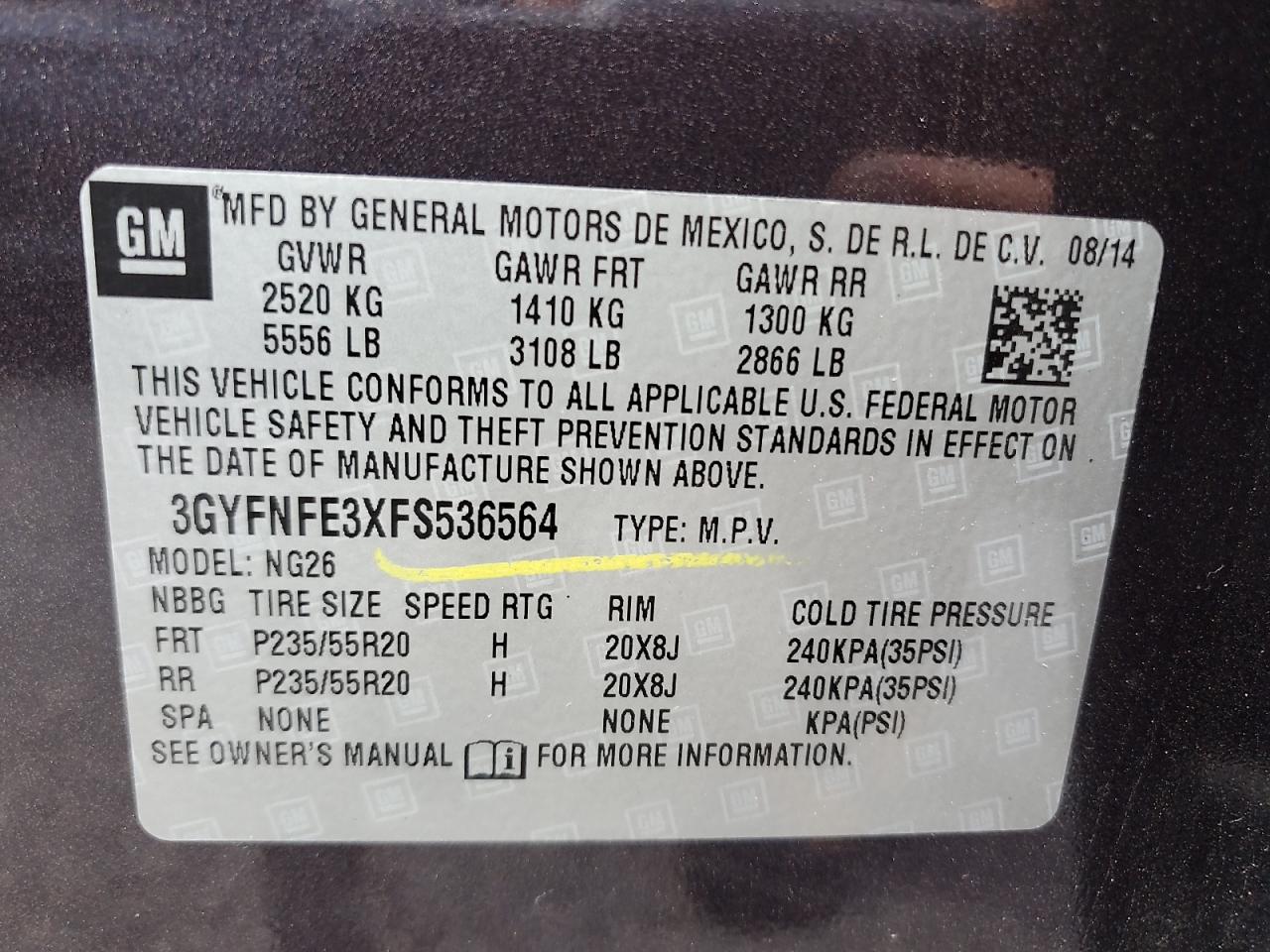 2015 Cadillac Srx Performance Collection VIN: 3GYFNFE3XFS536564 Lot: 80547665